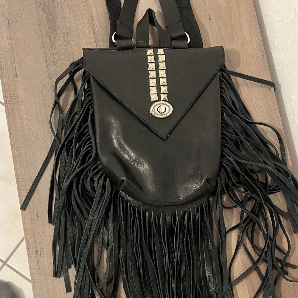 Black Fringe Women's Mini Backpack Bag
